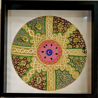 Box series Singa Rangoli finger painting on Acrylic mirrors 30 cm dia (2) B