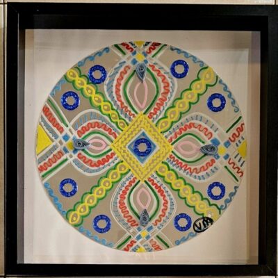 Box series Singa Rangoli finger painting on Acrylic mirrors 30 cm dia (3) B