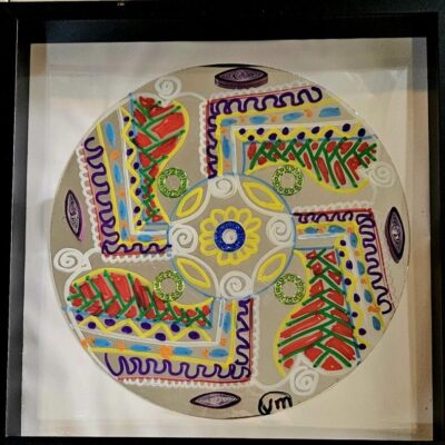 Box series Singa Rangoli finger painting on Acrylic mirrors 30 cm dia