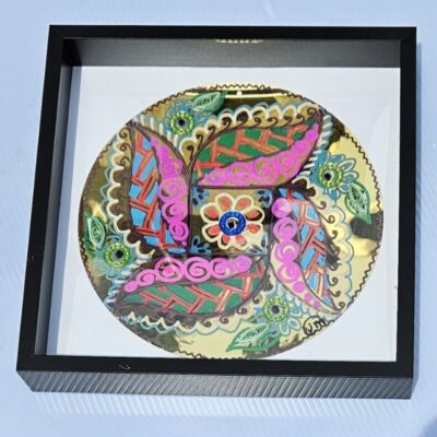Box series Singa Rangoli finger painting on Acrylic mirrors 30 cm dia B