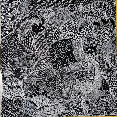 Cosmic connection-3 3ftx3ft finger painting on acrylic sheet