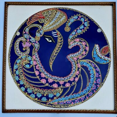 GANESHA Temple series Singa Rangoli abstract Finger painting with acrylic paint markers on acrylic sheet 60cm dia