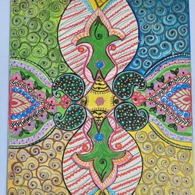 RESONANCE Finger painting using acrylic paint markers and actrylic paint on canvas 60cmx70cm