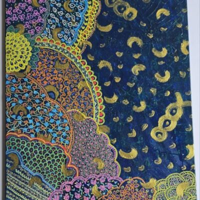 Singa Rangoli Abstract Finger painting acrylic paint media on canvas