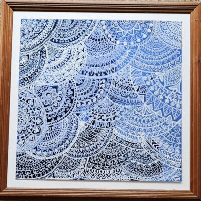 Singa Rangoli abstract Finger painting with acrylic paint markers on acrylic sheet 60cm x 60 cm