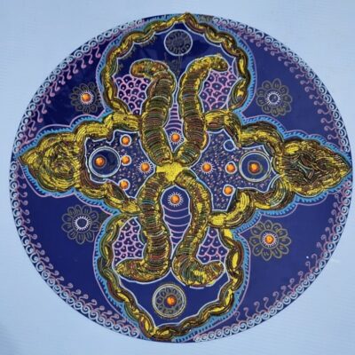 Singa Rangoli broken bangle rangoli using broken bangles on acylic sheet 60 cm dia