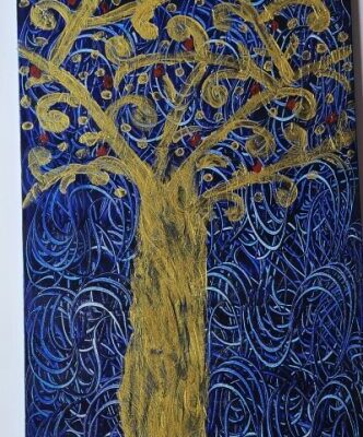 TREE OF GOLD Finger painting with acrylic paint on Canvas